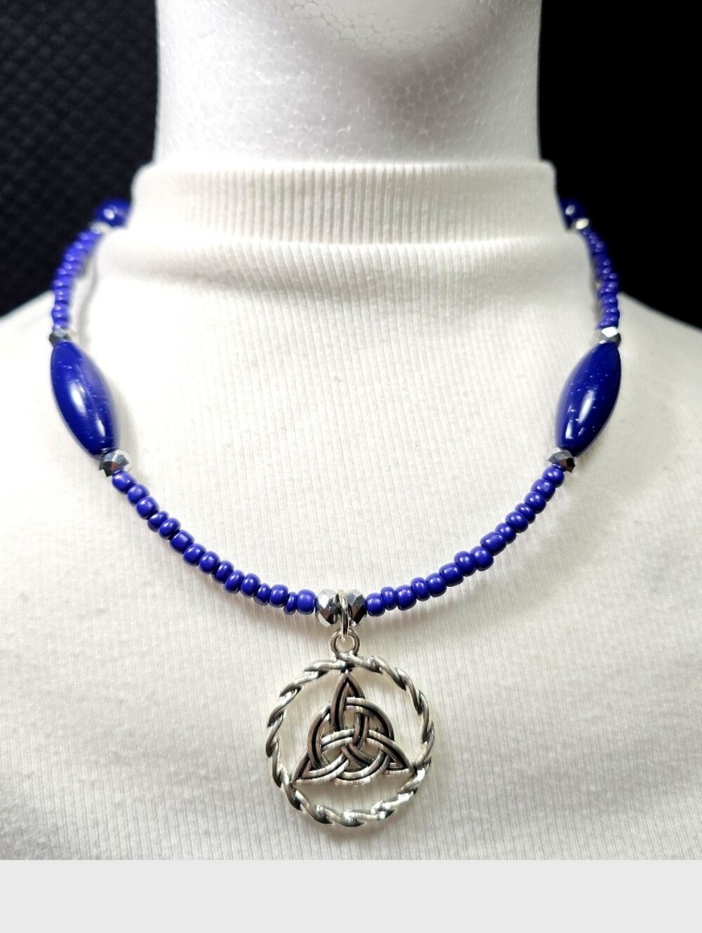 Cobalt Blue Glass and Resin Beaded Necklace Earrings Set : Boho Gothic Celtic